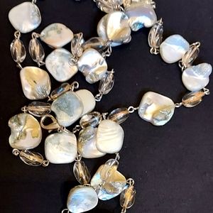 Natural Polished White Abalone Shell and Clear Acrylic Bead Necklace